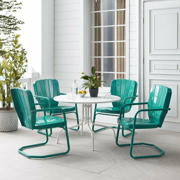 Claustro Outdoor Dining Set, Turquoise Gloss & White Satin - Dining Table & 4 Chairs - 5 Piece CL3046407